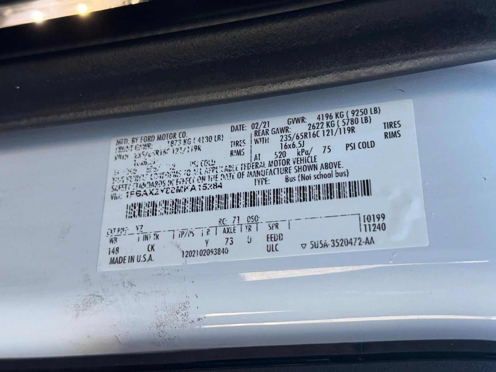 2021 Ford Transit Passenger Wagon T-350 148" Low Roof XLT RWD