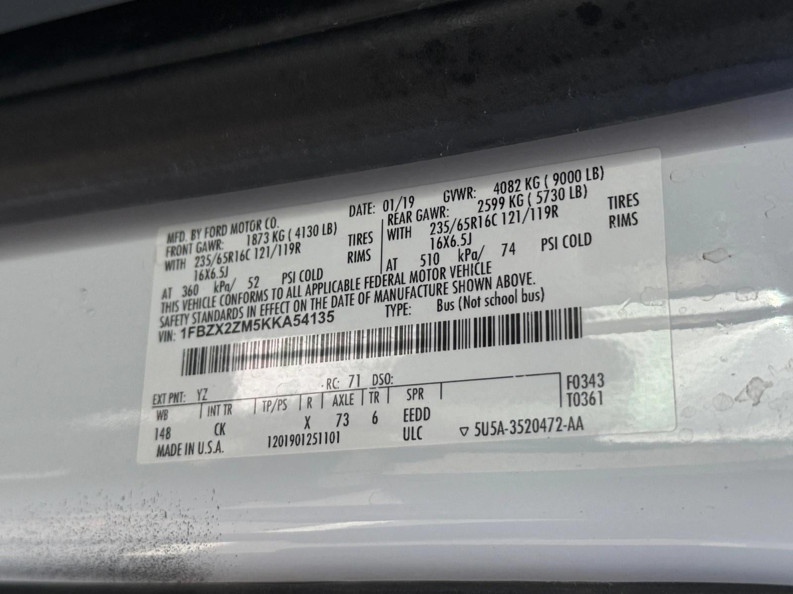 2019 Ford Transit Passenger Wagon T-350 148" Low Roof XL Swing-Out RH Dr