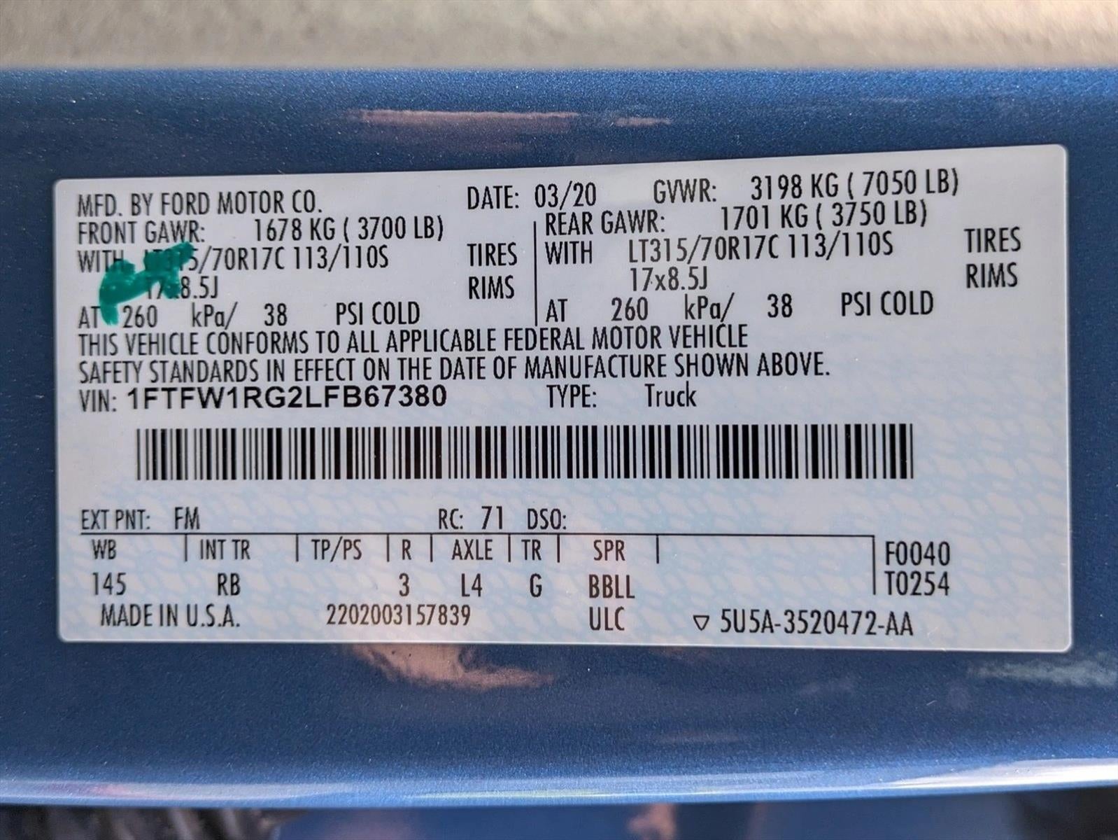 2020 Ford F-150 Raptor 4WD SuperCrew 5.5' Box