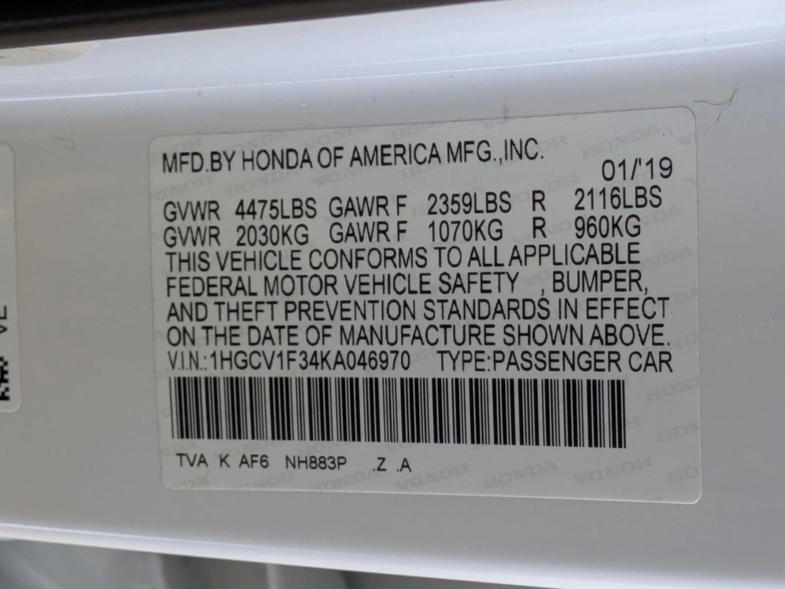 2019 Honda Accord Sedan Sport 1.5T CVT