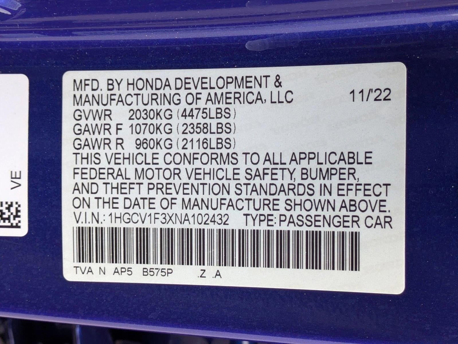 2022 Honda Accord Sedan Sport 1.5T CVT