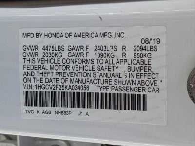 2019 Honda Accord Sedan Sport 2.0T Automatic