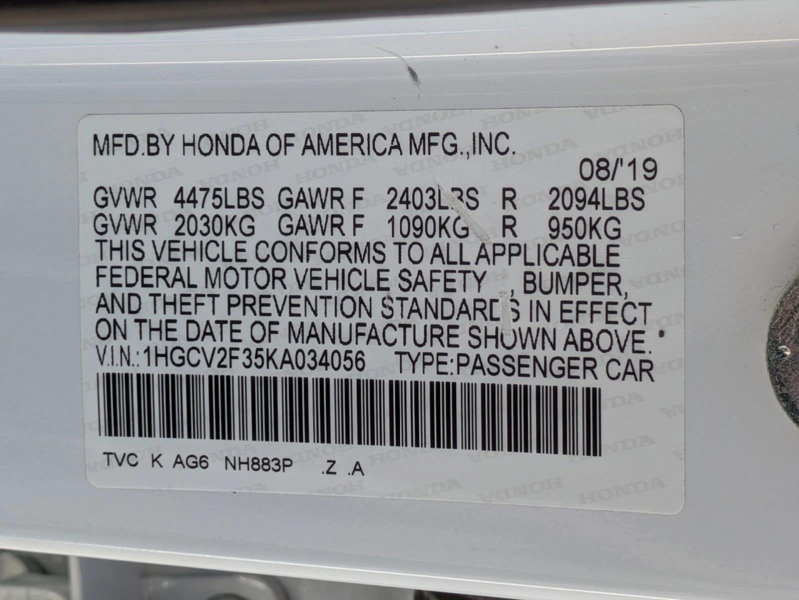 2019 Honda Accord Sedan Sport 2.0T Automatic