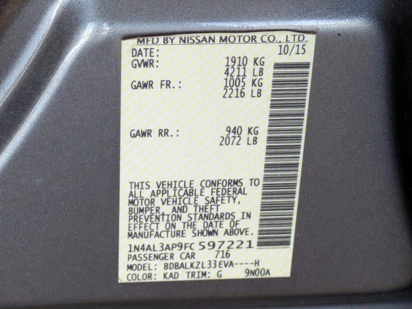 2015 Nissan Altima 4dr Sdn I4 2.5 SV