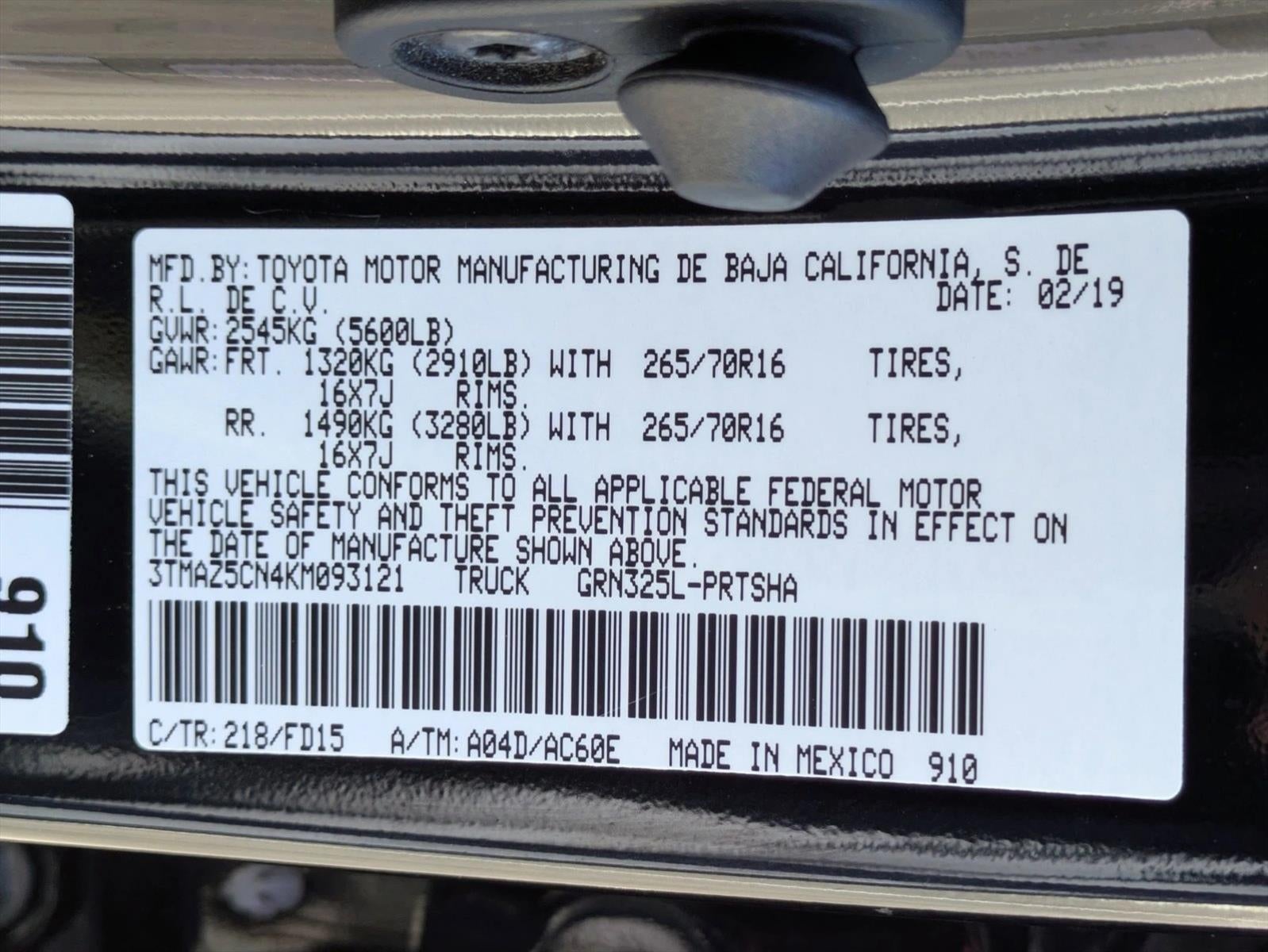 2019 Toyota Tacoma 2WD 2WD TRD Off Road Double Cab 5' Bed V6 AT (Natl)