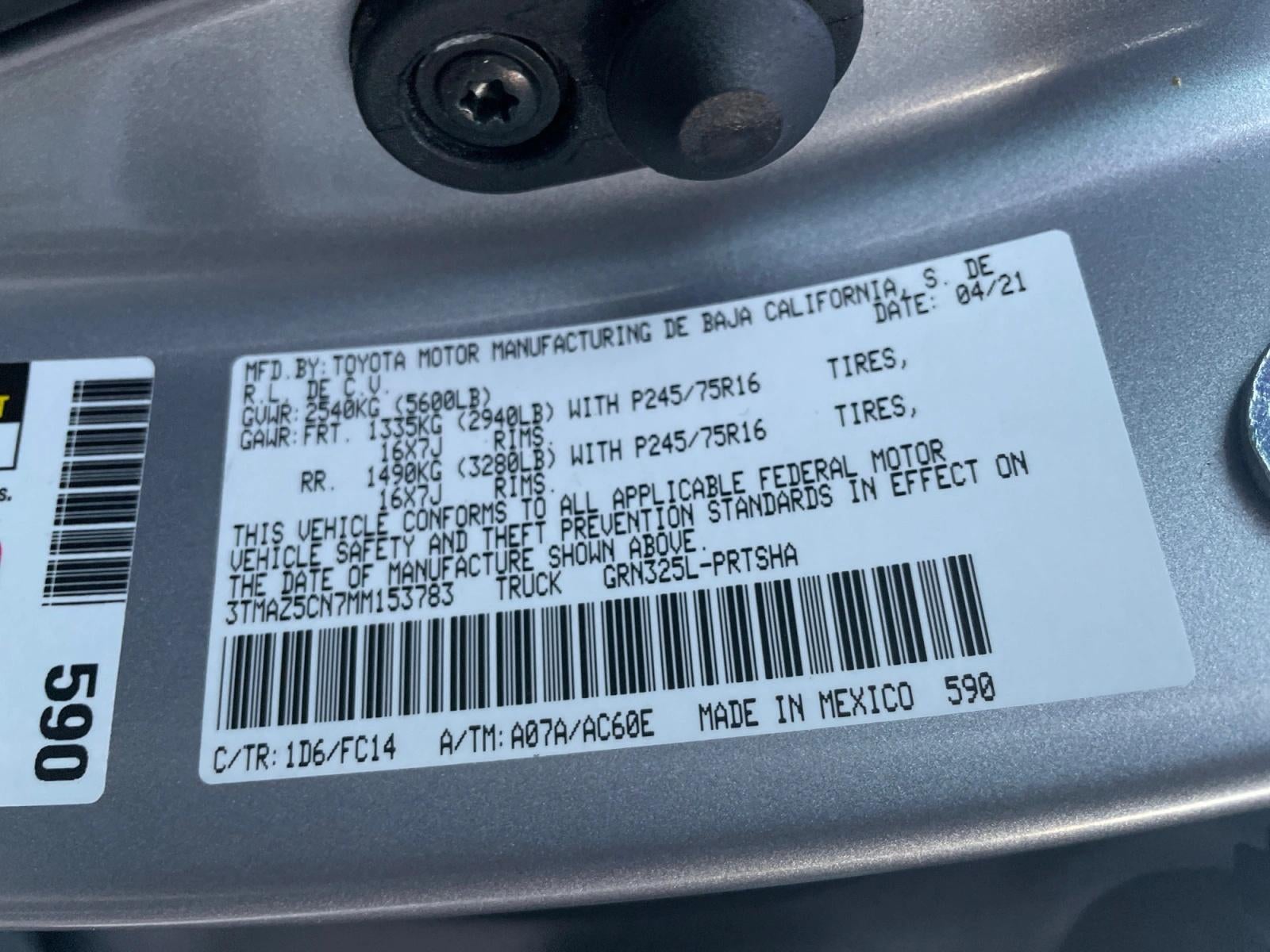 2021 Toyota Tacoma 2WD 2WD SR5 Double Cab 5' Bed V6 AT (Natl)