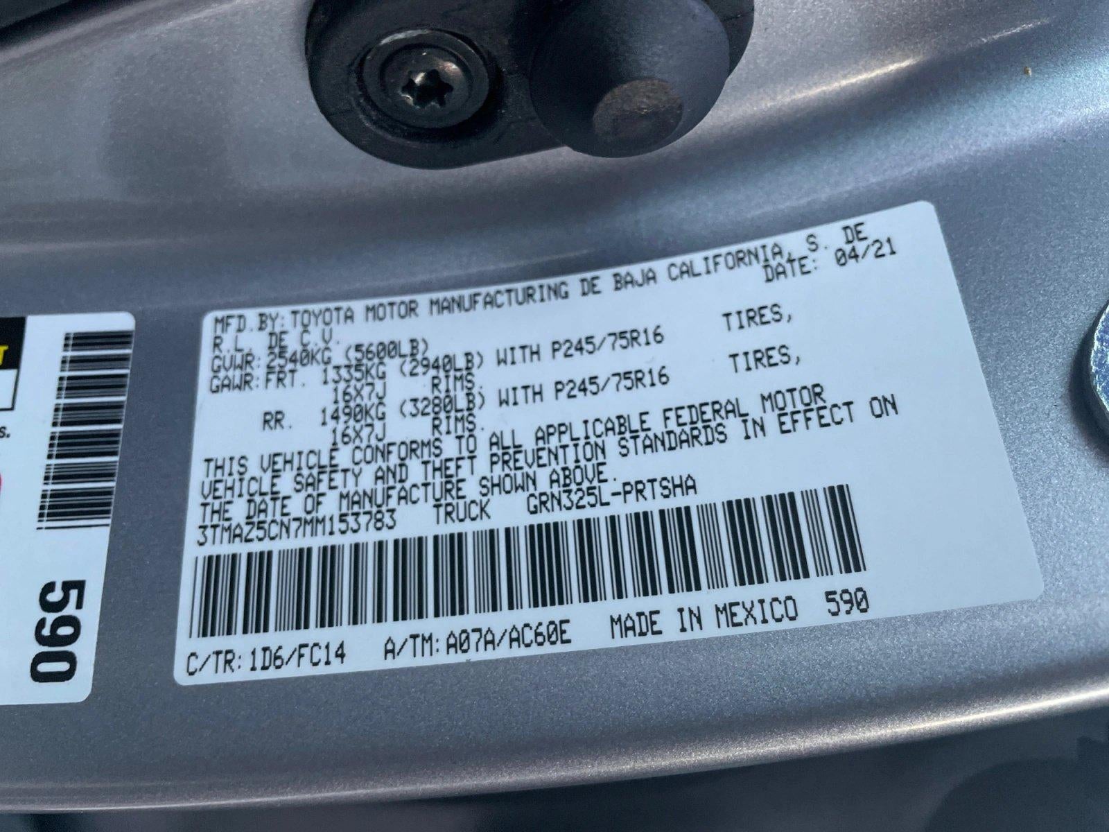 2021 Toyota Tacoma 2WD 2WD SR5 Double Cab 5' Bed V6 AT (Natl)