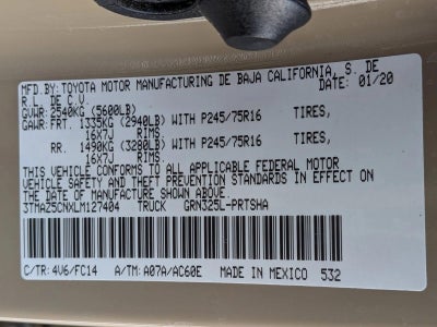 2020 Toyota Tacoma 2WD 2WD SR5 Double Cab 5' Bed V6 AT (Natl)
