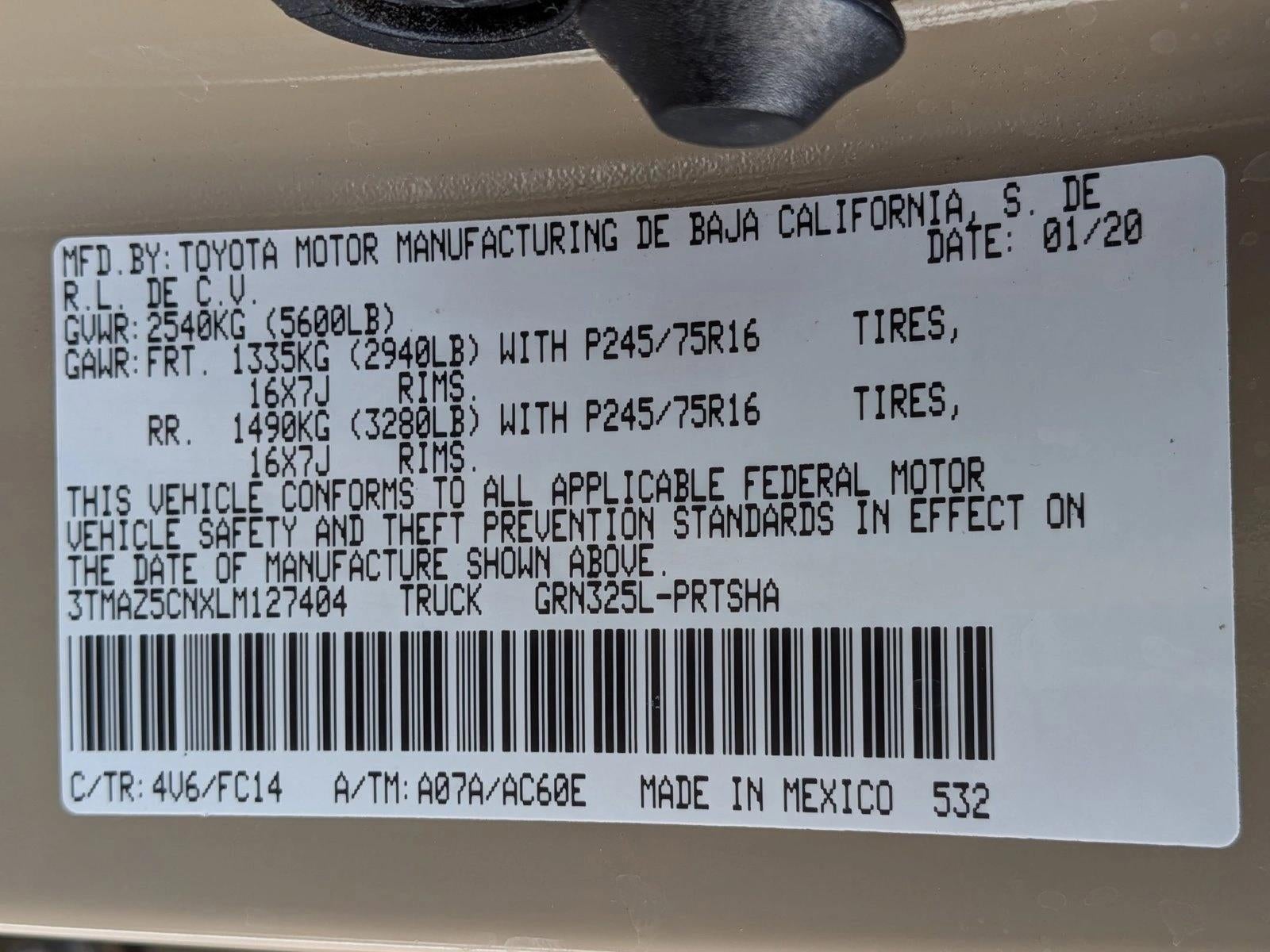 2020 Toyota Tacoma 2WD 2WD SR5 Double Cab 5' Bed V6 AT (Natl)
