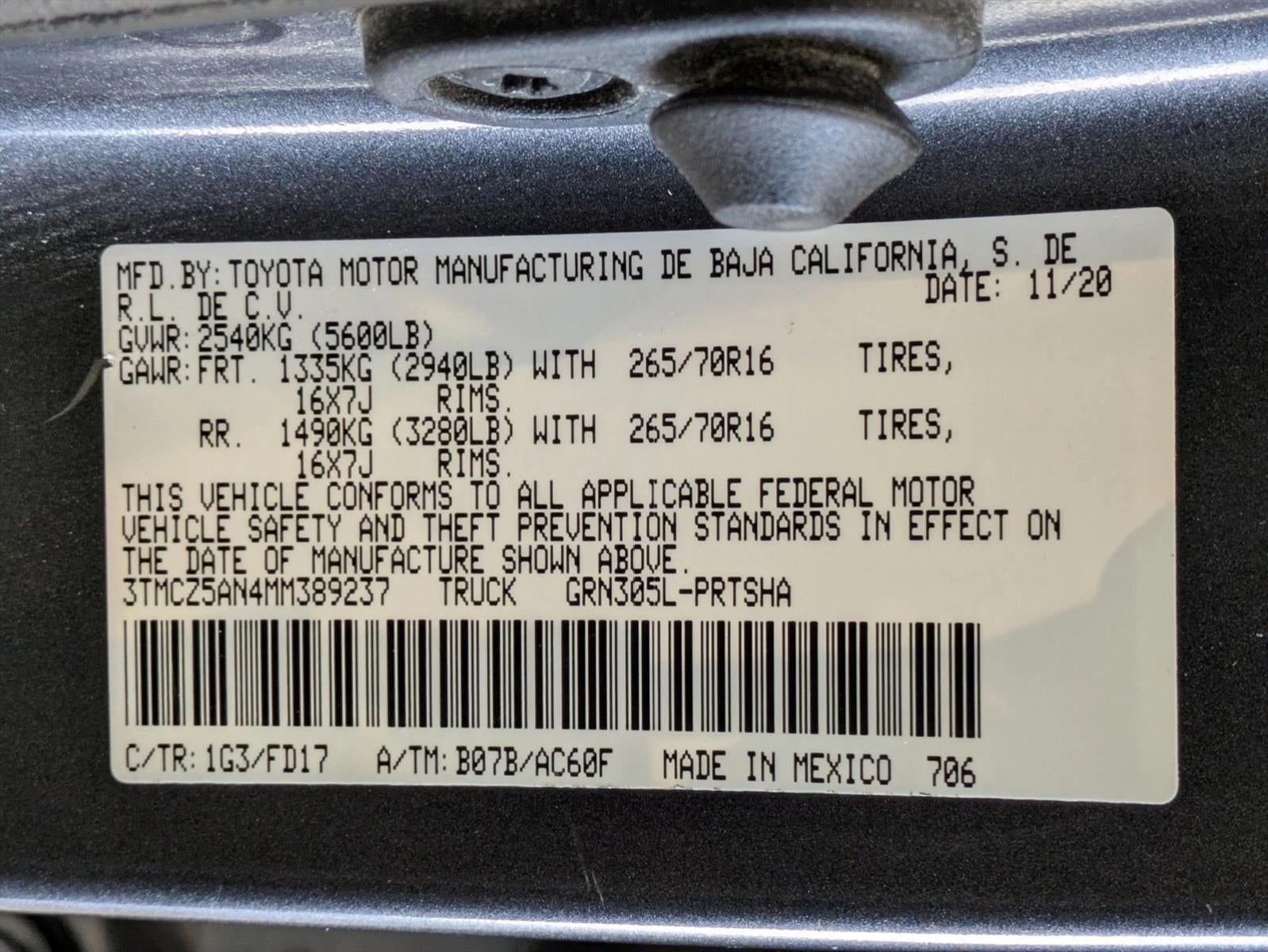 2021 Toyota Tacoma 4WD 4WD TRD Off Road Double Cab 5' Bed V6 AT (Natl)