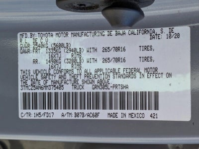 2021 Toyota Tacoma 4WD 4WD TRD Off Road Double Cab 5' Bed V6 AT (Natl)