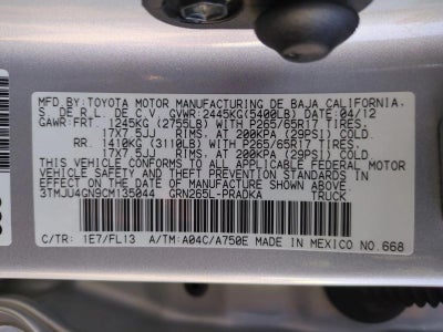 2012 Toyota Tacoma 2WD Double Cab Short Bed V6 Automatic PreRunner (Natl)