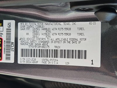 2021 Toyota Tundra 4WD 4WD Platinum CrewMax 5.5' Bed 5.7L (Natl)