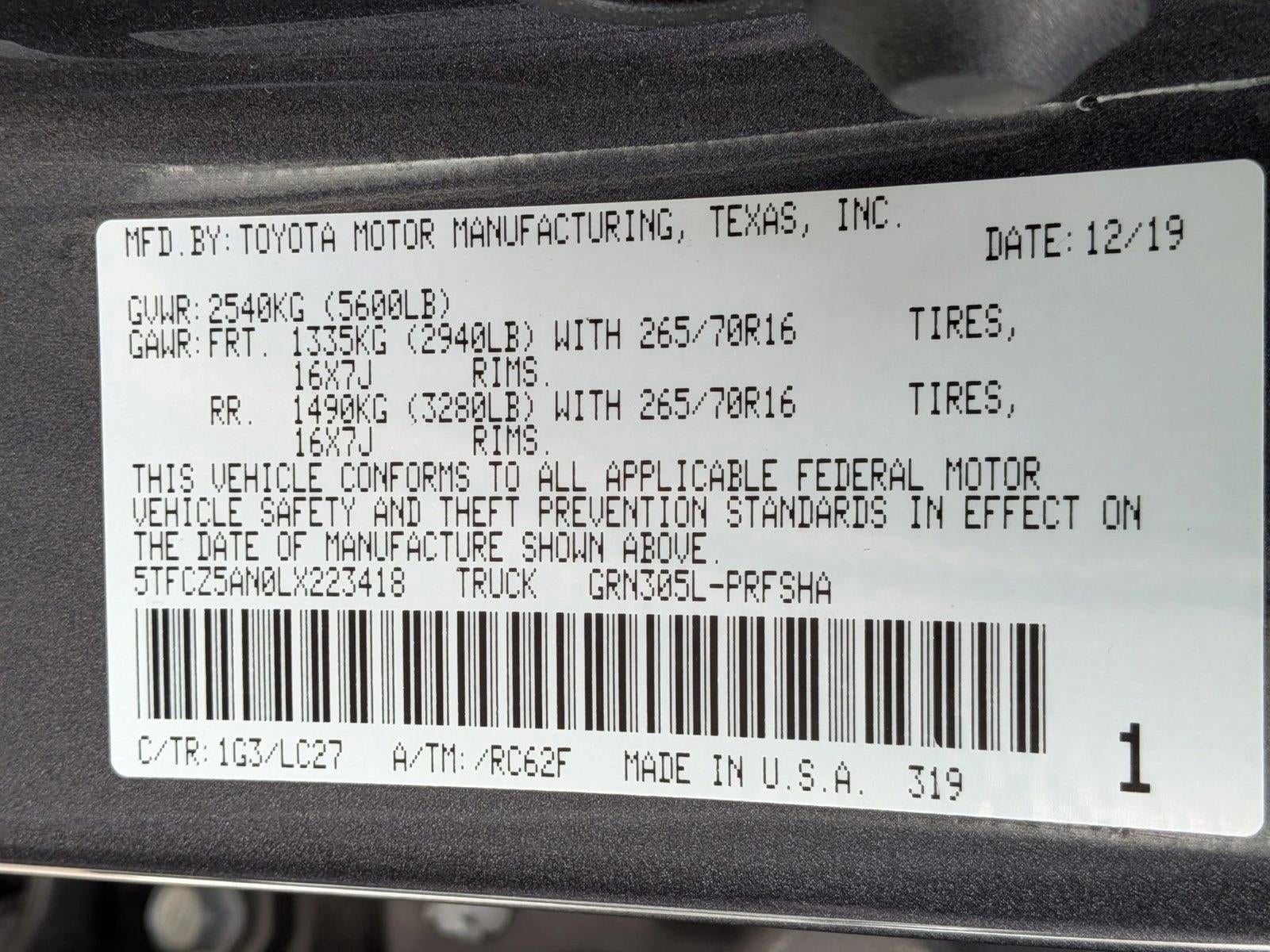 2020 Toyota Tacoma 4WD 4WD TRD Off Road Double Cab 5' Bed V6 MT (Natl)