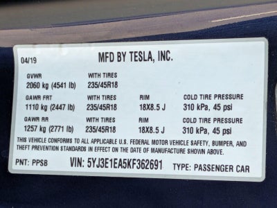 2019 Tesla Model 3 Standard Range Plus RWD
