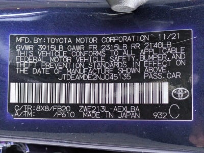 2022 Toyota Corolla Hybrid LE CVT (Natl)