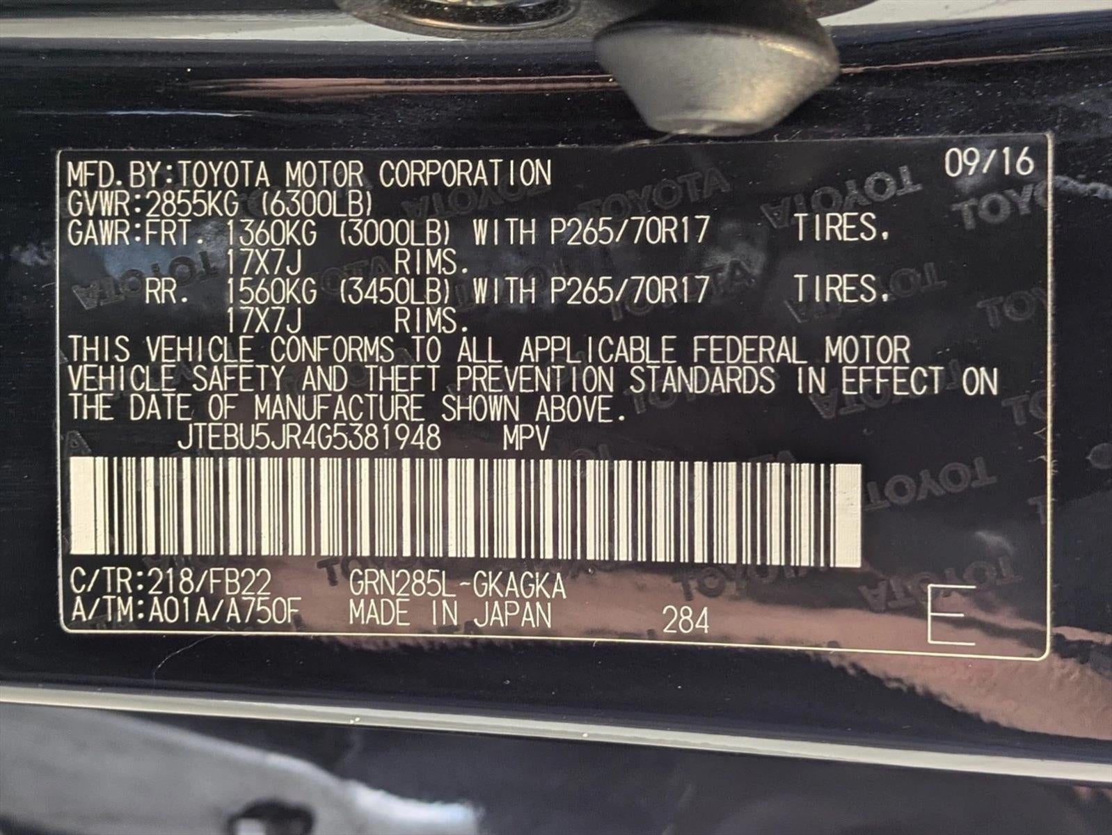 2016 Toyota 4Runner 4WD 4dr V6 SR5 (GS)