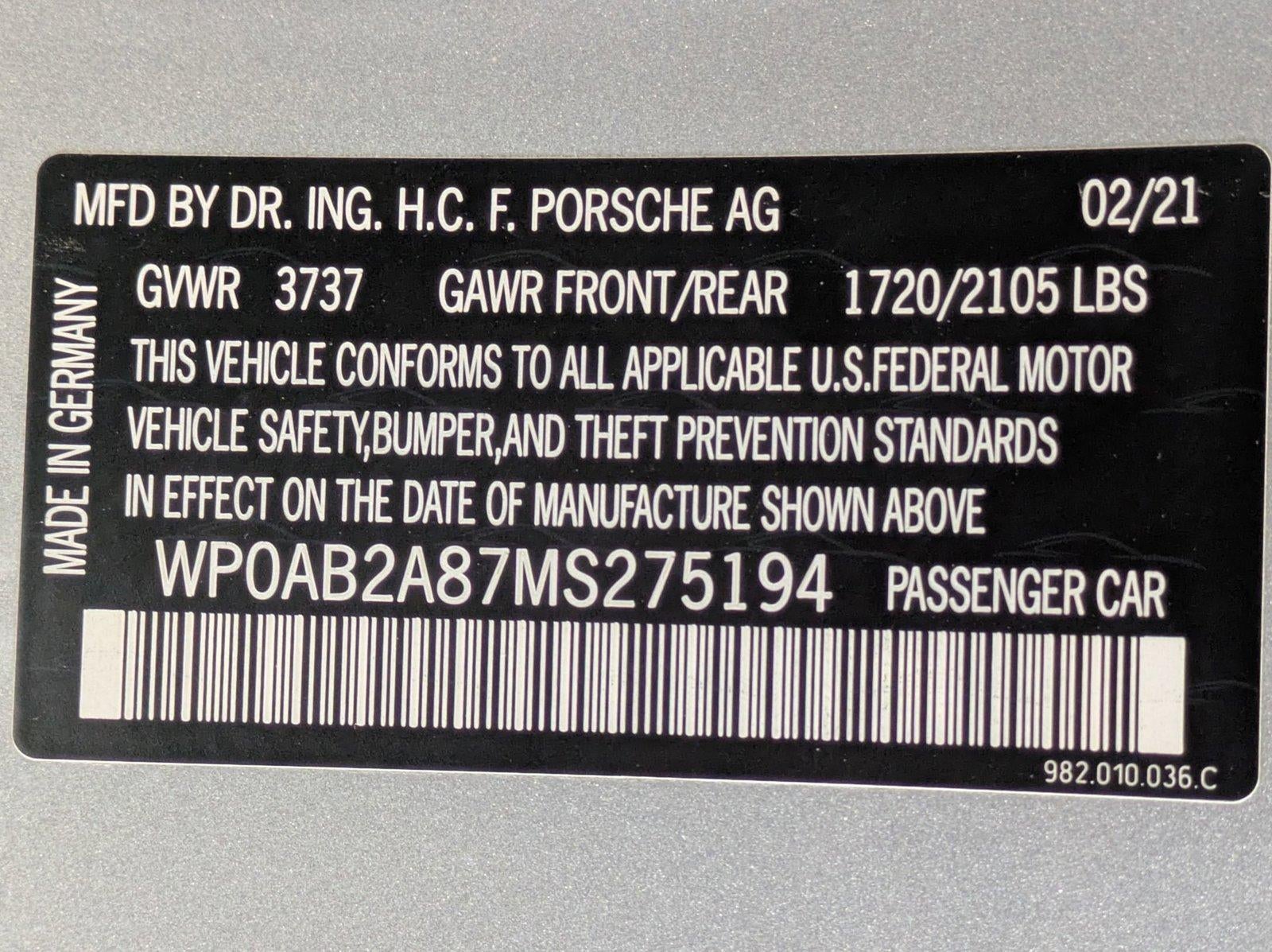 2021 Porsche 718 Cayman S Coupe